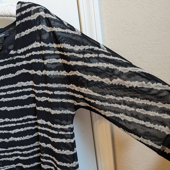 Ali Miles Black Gray 2-Layer Mesh Wearable Art Blouse Shirt Pullover Top - Picture 3 of 14